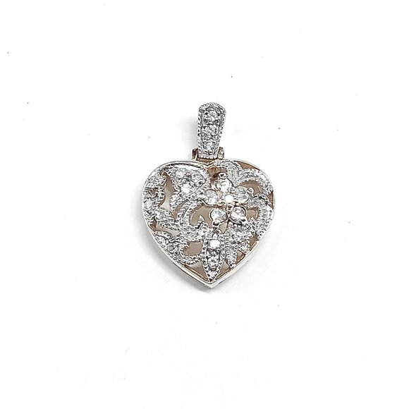 Vintage Lace Filigree Design Sterling Silver Heart Pendant - Picture 1 of 8
